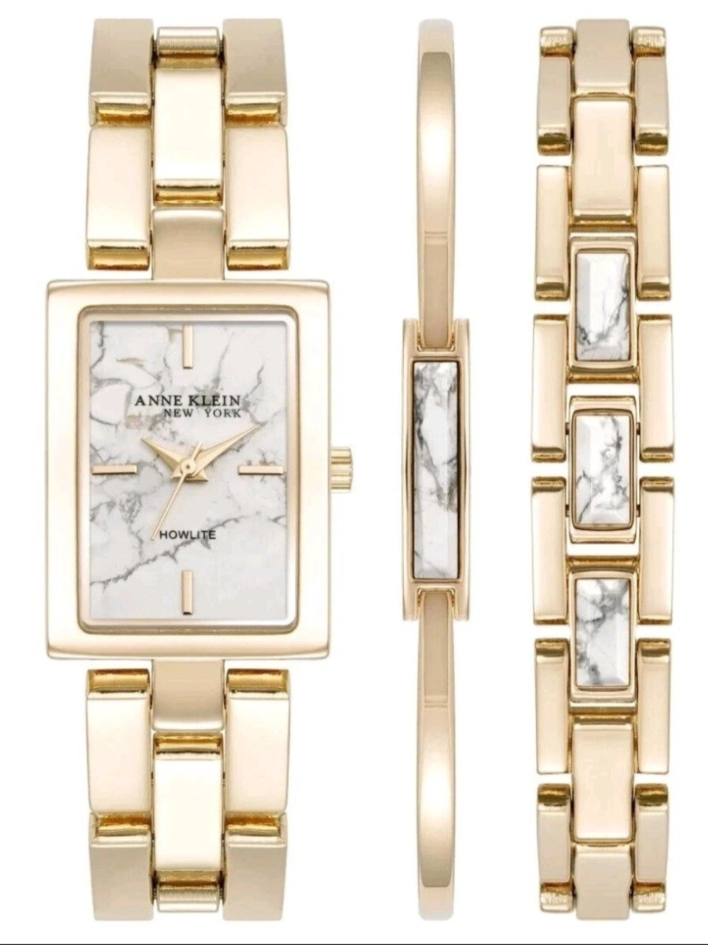 Anne Klein Gold-Tone Howlite Watch Set